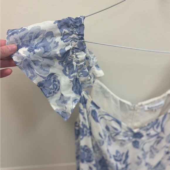 Reformation Blue and White Off-the-Shoulder Midi Dress - Picture 4 of 6